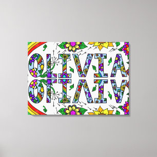 Whimsical Wild Flowers and Girl's Name Olivia Canvas Print