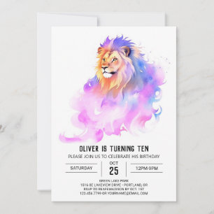 Whimsical Wild Lion Birthday Invitation