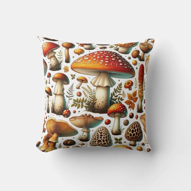Whimsical Wild Mushrooms Cushion (Front)