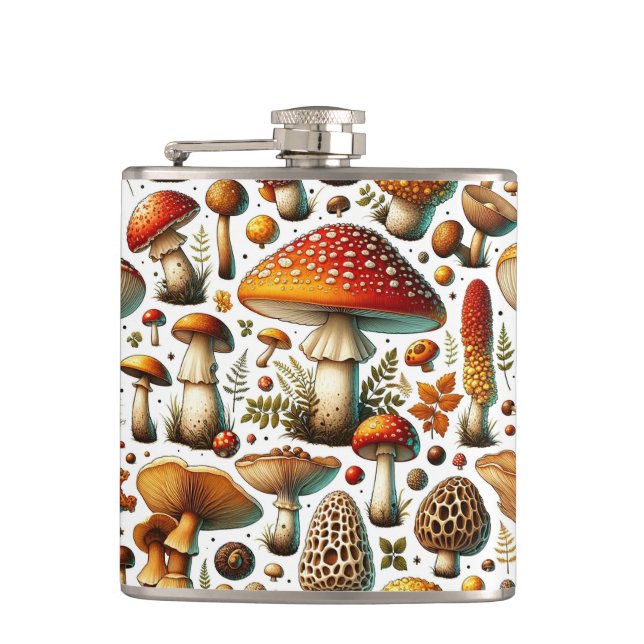 Whimsical Wild Mushrooms Hip Flask (Front)