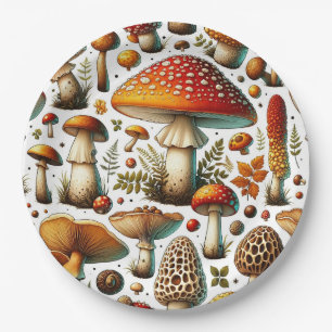 Whimsical Wild Mushrooms Paper Plate