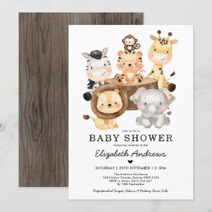 Whimsical Wild Safari Animals Neutral Baby Shower Invitation