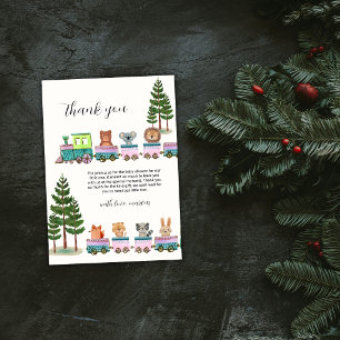 Whimsical Wild Safari Animals Train Baby Shower Thank You Card