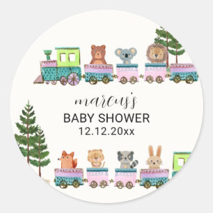 Whimsical Wild Safari Choo Choo Train Baby Shower Classic Round Sticker