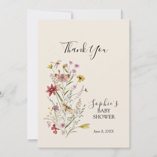 Whimsical Wildflower Baby In Bloom  Thank You Card (Front)