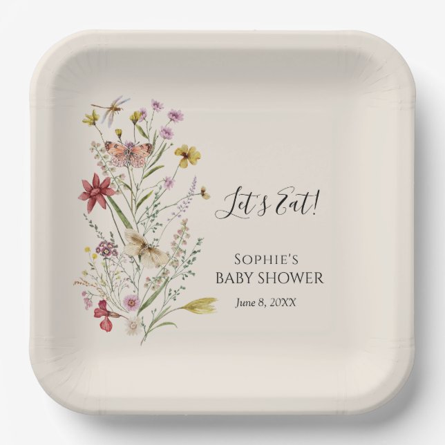 Whimsical Wildflower Baby In Bloom Welcome Paper Plate (Front)