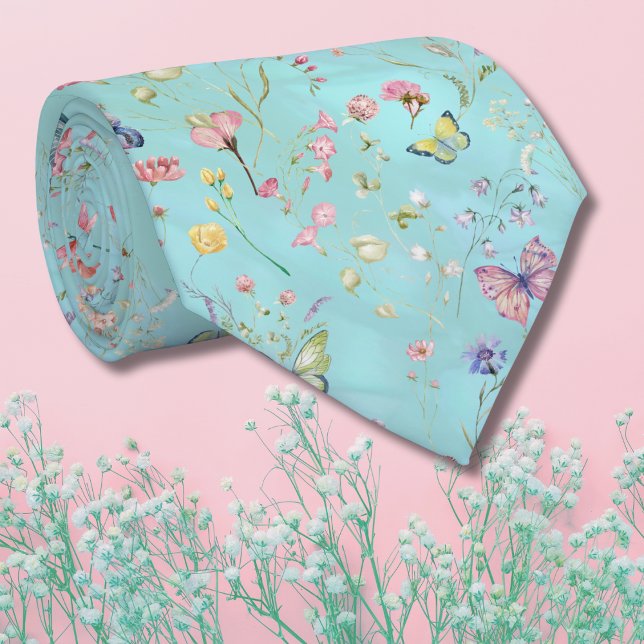 Whimsical Wildflower Blue Neck Tie (Creator Uploaded)