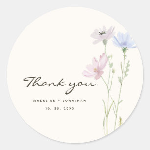 Whimsical Wildflower Boho Beige Wedding Classic Round Sticker