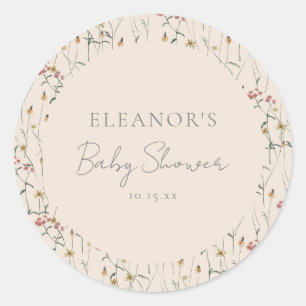 Whimsical Wildflower Botanical Custom Baby Shower Classic Round Sticker