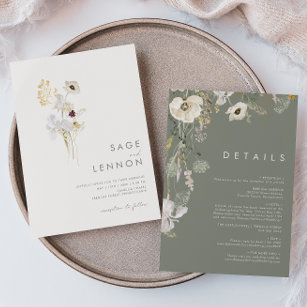 Whimsical Wildflower Bouquet   Ivory All In One Invitation