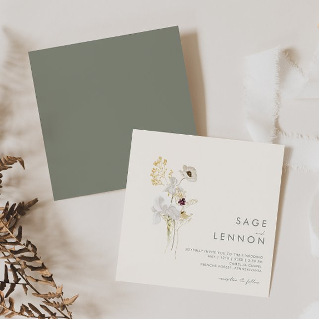 Whimsical Wildflower Bouquet | Ivory Square Invitation (Creator Uploaded)