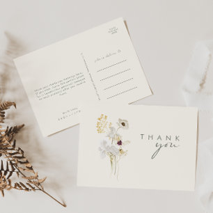 Whimsical Wildflower Bouquet   Ivory Thank You Postcard