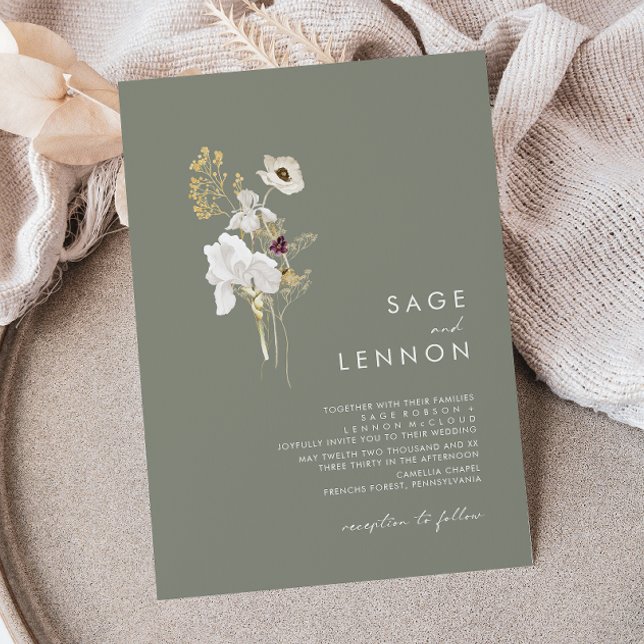 Whimsical Wildflower Bouquet | Sage Green Wedding Invitation (Creator Uploaded)