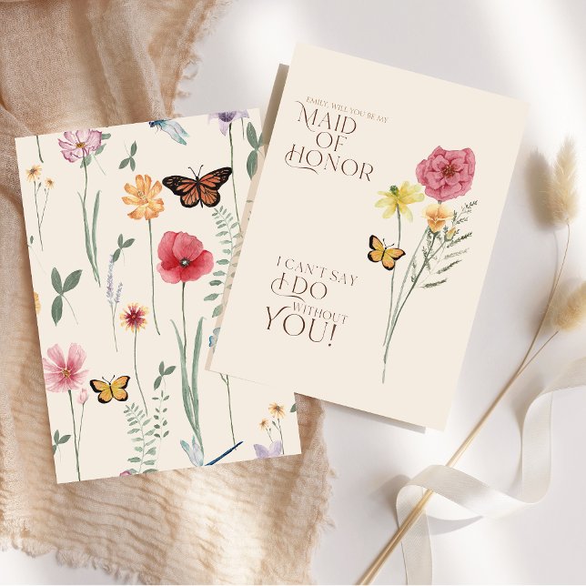 Whimsical Wildflower Butterfly Maid of Honour Invitation (Creator Uploaded)
