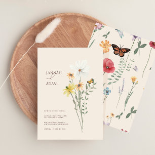 Whimsical Wildflower Butterfly Modern Wedding Invitation