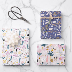 Whimsical Wildflower & Colourful Botanical Wrapping Paper Sheet