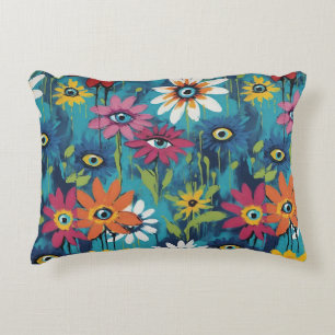 Whimsical Wildflower Daisies with Eyes Decorative Cushion