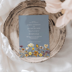 Whimsical Wildflower Dusty Blue Boho Wedding Invitation