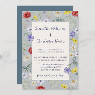 Whimsical Wildflower Dusty Blue Wedding Invitation