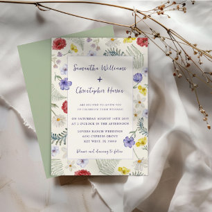 Whimsical Wildflower Ecru & Sage Wedding Invitation