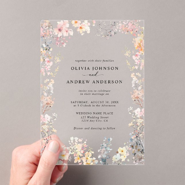 Whimsical Wildflower Elegant Modern Floral Wedding Acrylic Invitations (Insitu (Handheld))