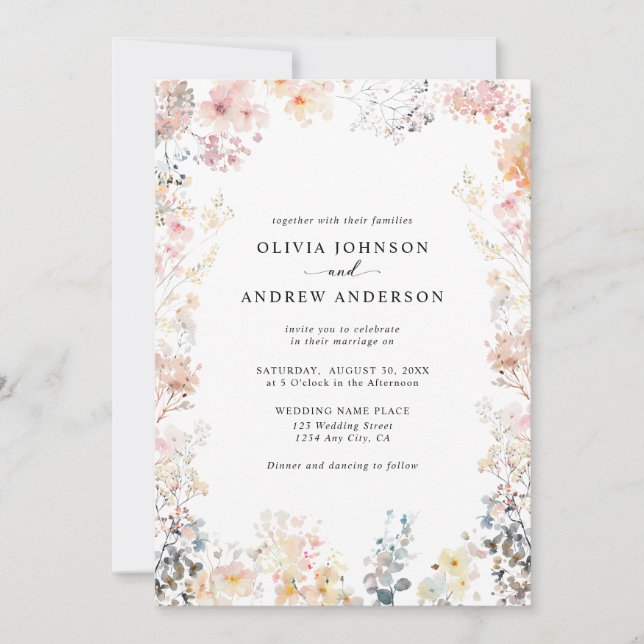 Whimsical Wildflower Elegant Modern Floral Wedding Invitation (Front)
