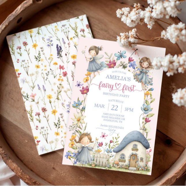 Whimsical Wildflower Fairy First Birthday Party Invitation (Whimsical Wildflower Fairy First Birthday Party Invitation)