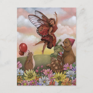 Whimsical Wildflower Fairy Goodbye Animal Friends Postcard
