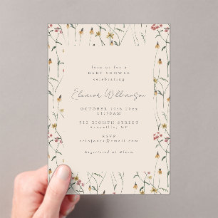 Whimsical Wildflower Floral Boho Baby Shower Acrylic Invitations