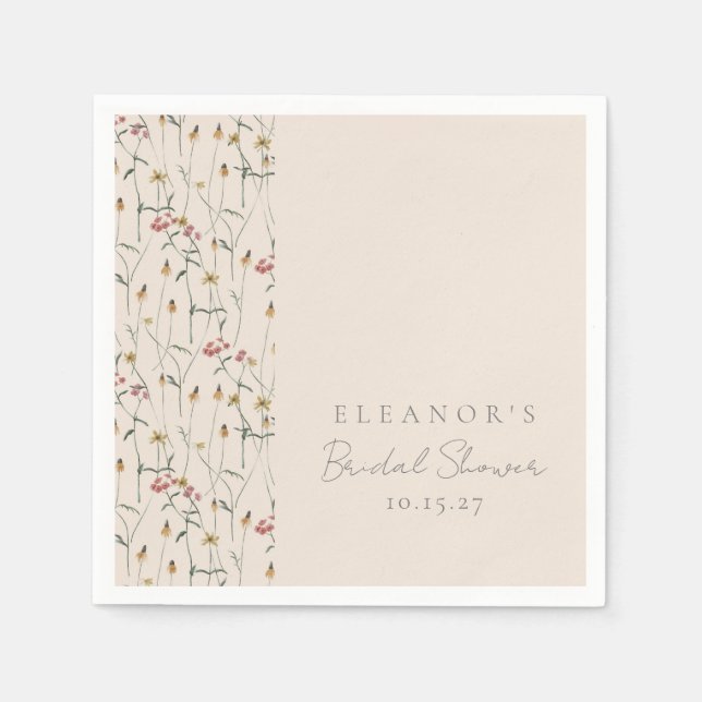 Whimsical Wildflower Floral Custom Bridal Shower Napkin (Front)
