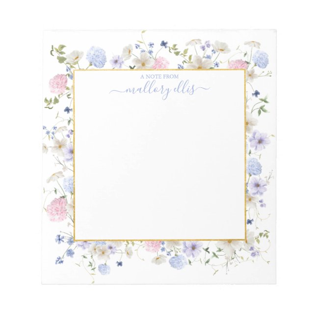 Whimsical Wildflower Floral Frame With Gold Notepad (Front)