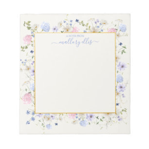 Whimsical Wildflower Floral Frame With Gold Notepad