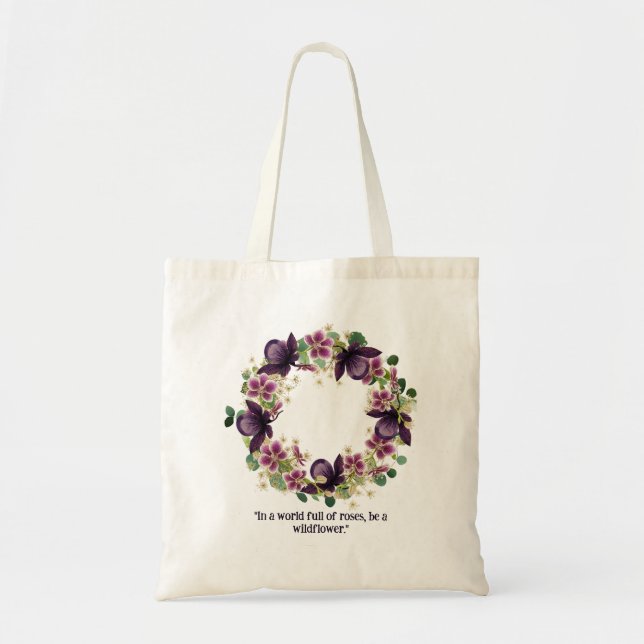 Whimsical Wildflower Floral Wreath Tote (Front)
