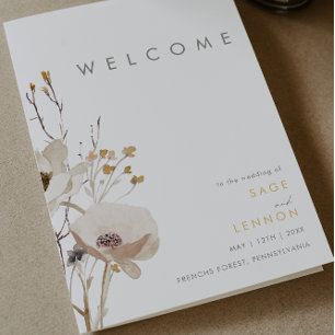 Whimsical Wildflower Folded Wedding Program Programme