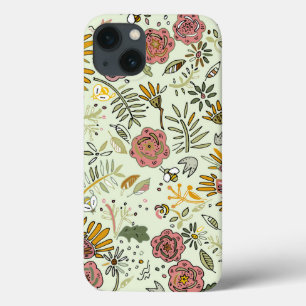 Whimsical Wildflower Garden & Bumblebee Pattern iPhone 13 Case