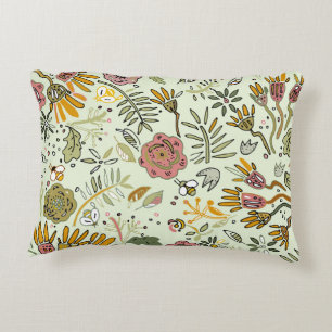 Whimsical Wildflower Garden & Bumblebee Pattern Decorative Cushion