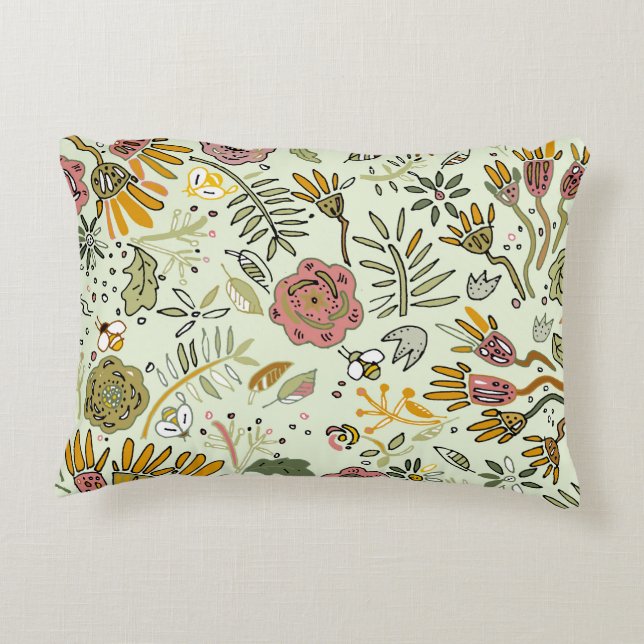 Whimsical Wildflower Garden & Bumblebee Pattern Decorative Cushion (Back)
