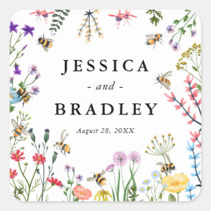Whimsical Wildflower Garden Summer Boho Wedding Square Sticker