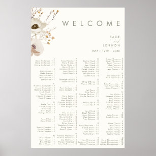 Whimsical Wildflower   Ivory Alphabetical Seating Poster