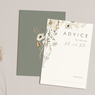Whimsical Wildflower   Ivory and Green Wedding Advice Card