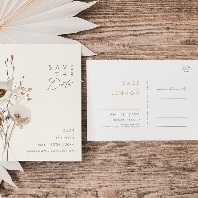 Whimsical Wildflower Ivory Save The Date Postcard (Creator Uploaded)