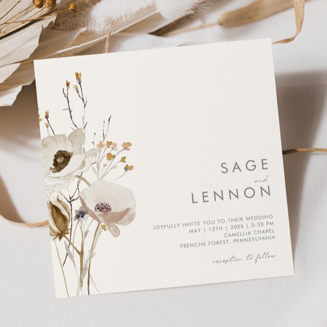 Whimsical Wildflower | Ivory Square Wedding Invitation (Creator Uploaded)
