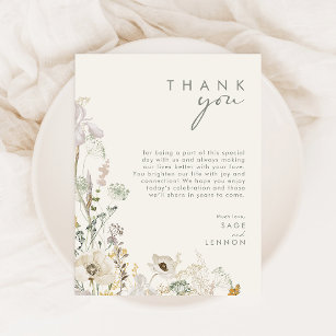 Whimsical Wildflower   Ivory Thank You Card 