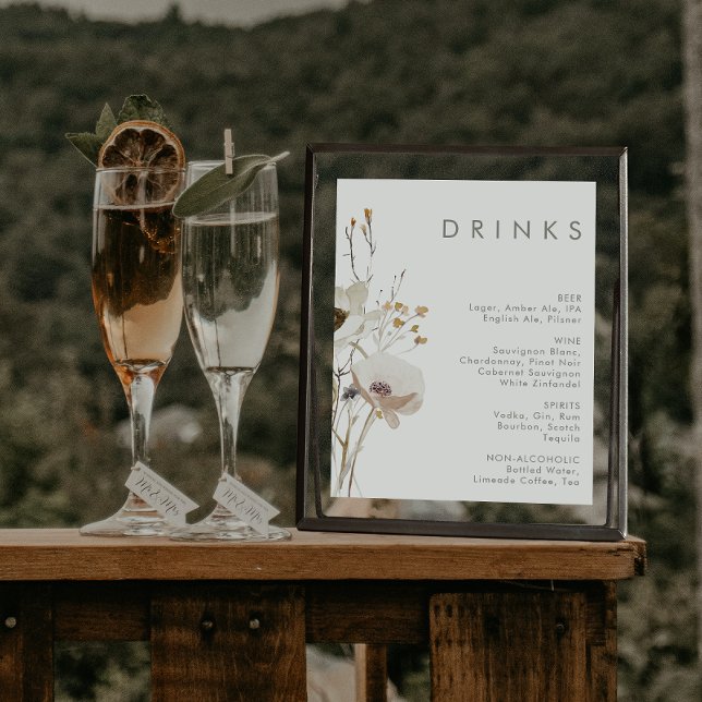 Whimsical Wildflower Ivory Wedding Drinks Menu Poster (Creator Uploaded)