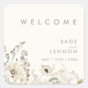Whimsical Wildflower Ivory Wedding Welcome Sticker