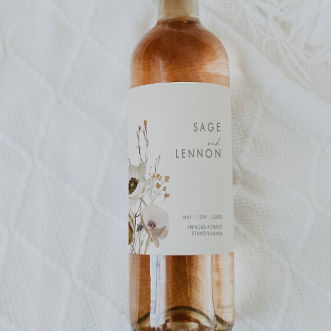 Whimsical Wildflower | Ivory Wedding Wine Label (Creator Uploaded)