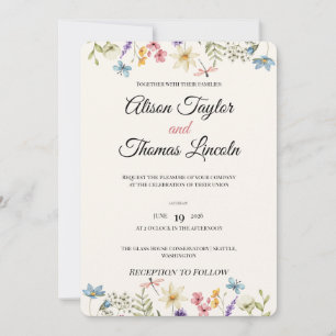 Whimsical Wildflower Meadow Butterfly Wedding  Invitation