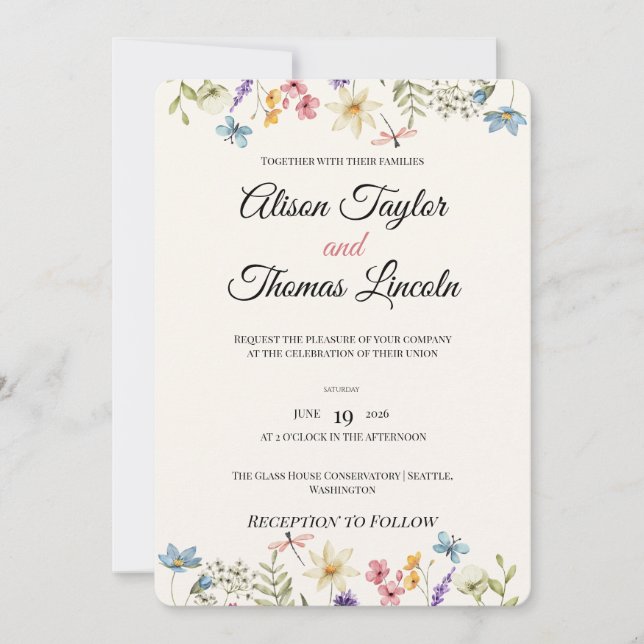 Whimsical Wildflower Meadow Butterfly Wedding  Invitation (Front)