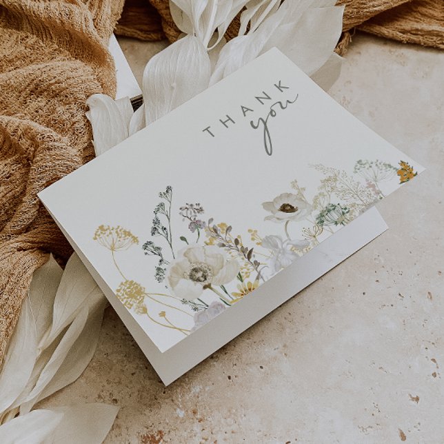 Whimsical Wildflower Meadow | Ivory Thank You Card (Creator Uploaded)