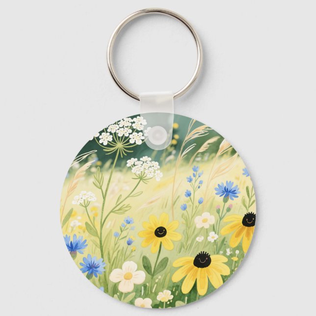 Whimsical Wildflower Meadow  Key Ring (Front)